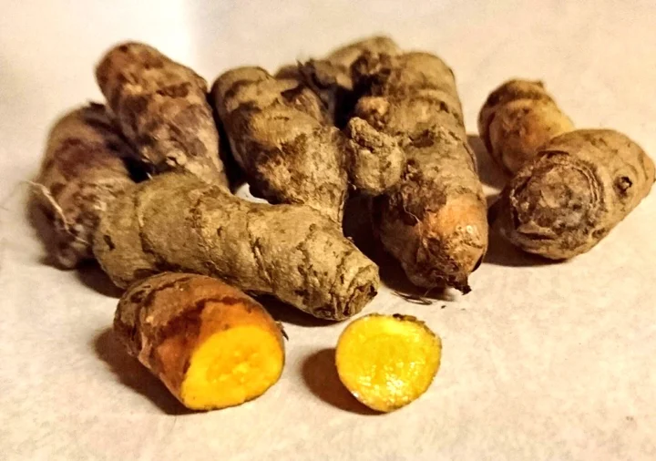 Whole and cut turmeric rhizomes